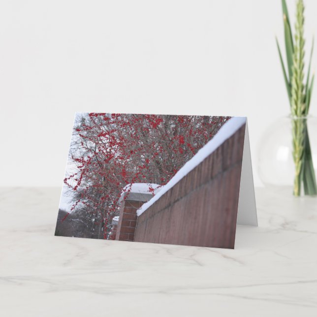 Cartão de Natal Red Berries e Snowy Fence (Frente)