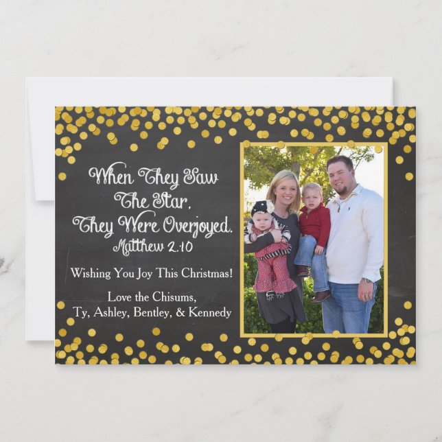 Cartão de Natal Religioso com Foto de Uma Família (Frente)