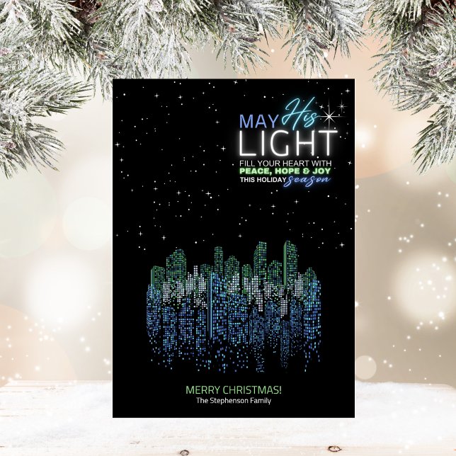 Cartão de Natal Religioso Moderno para a Cidade (Capture the contemporary spirit along with a beautiful religious message through this Christmas card)