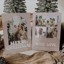 cartão de Natal retrô boho com saudação de férias
