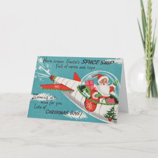 Cartão de Natal retro do papai noel da nave