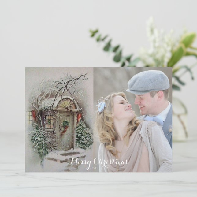 Cartão de Natal Retroativo Adicionar Sua Foto (Em pé/Frente)