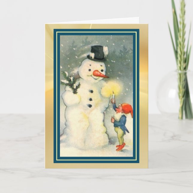 Cartão de Natal Retroativo Elf e Snowman (Frente)