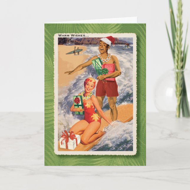 Cartão de Natal Retroativo para Surfistas Felizes (Frente)