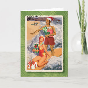 Cartão de Natal Retroativo para Surfistas Felizes