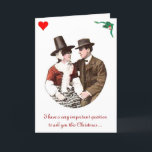 Cartão de Natal Romântico<br><div class="desc">Uma imagem romântica de um casal adorador é mostrada neste cartão de natal caprichoso. Dentro à esquerda, a inscrição galesa significa "onde está a cerveja?", em inglês. Dentro, a inscrição significa "Feliz Natal, Feliz ano novo, minha querida".</div>