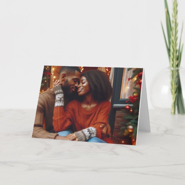 Cartão de Natal Romântico Afro-Americano (Frente)