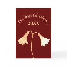 Cartão de Natal Romântico da Flor Dourada Vermelha