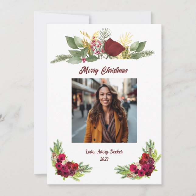 Cartão de Natal Rosa Borgonha (Frente)