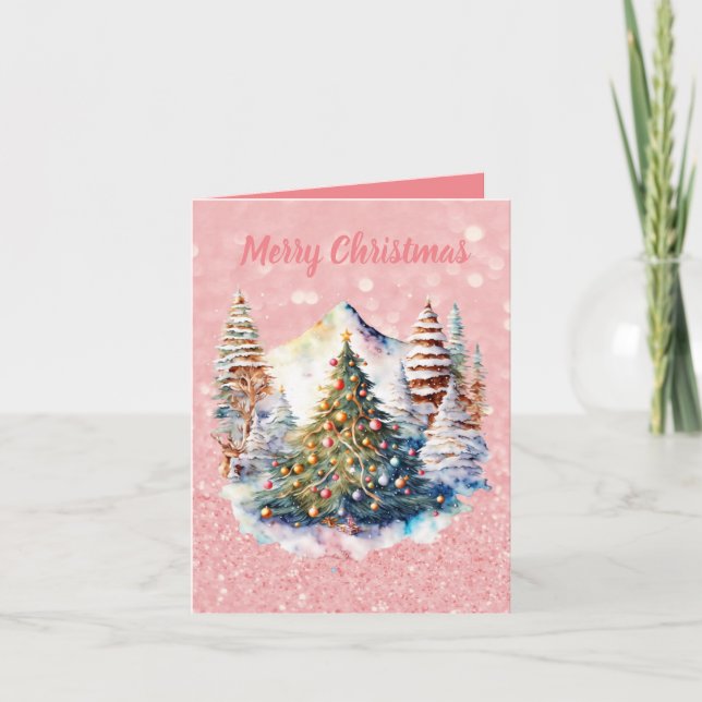 Cartão de Natal Rosa Pastel Festivo (Frente)