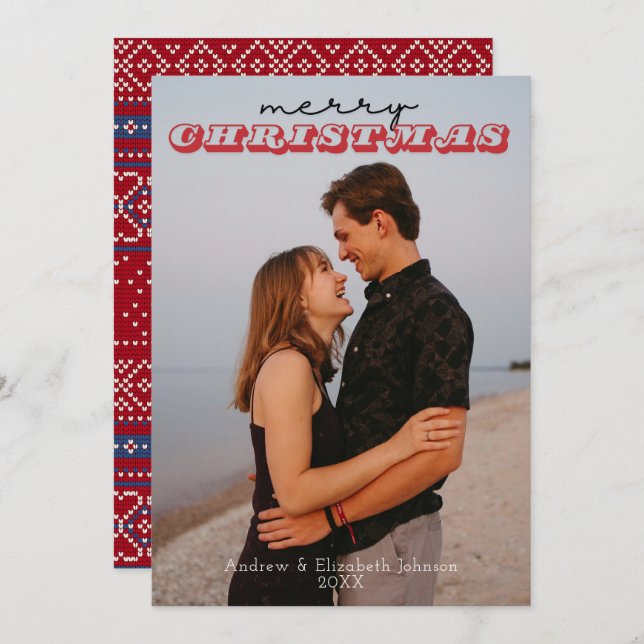 Cartão de Natal Rustic Red & Blue Sweater 1 (Frente/Verso)