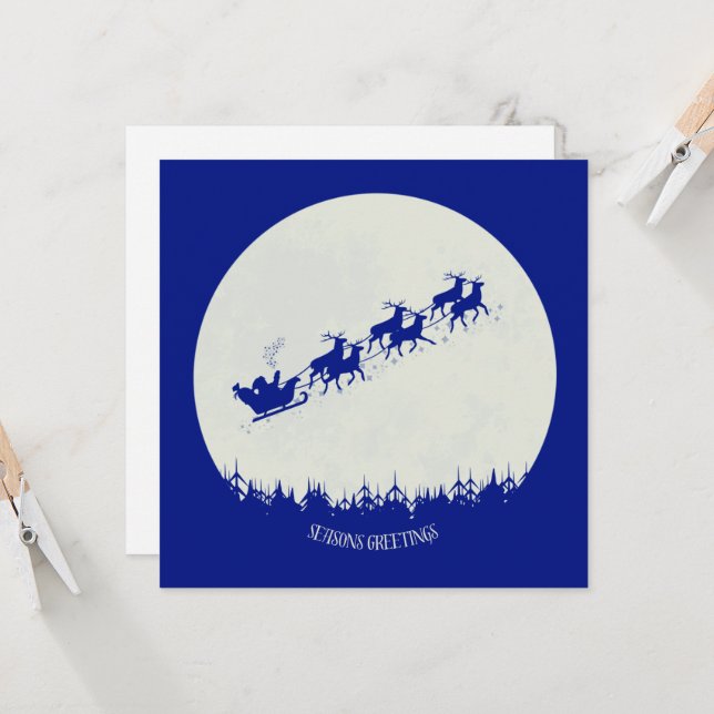 Cartão de Natal simples com Papai Noel e suas rena (Frente/Verso In Situ)
