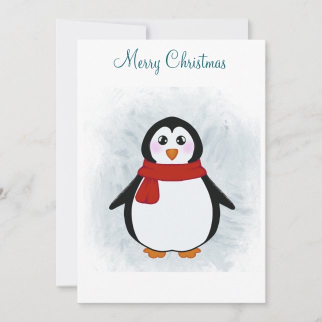Cartão de Natal simples com pequeno pinguim (Frente)