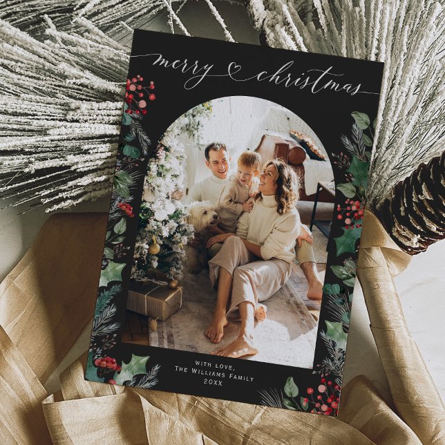 Cartão de Natal Simples Moderno de Boho Escuro (Criador carregado)