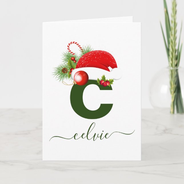 Cartão de Natal Simples Personalizado com Monogram (Frente)