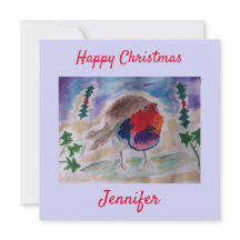 Cartão de Natal Simples Robin de Natal Personaliza