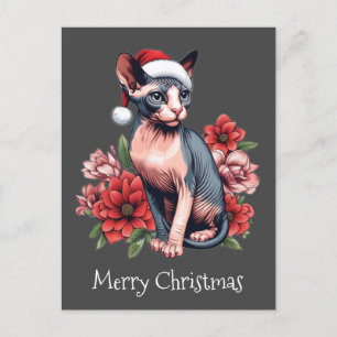 Cartão de Natal Sphynx Cat Vestindo um Santa Hat