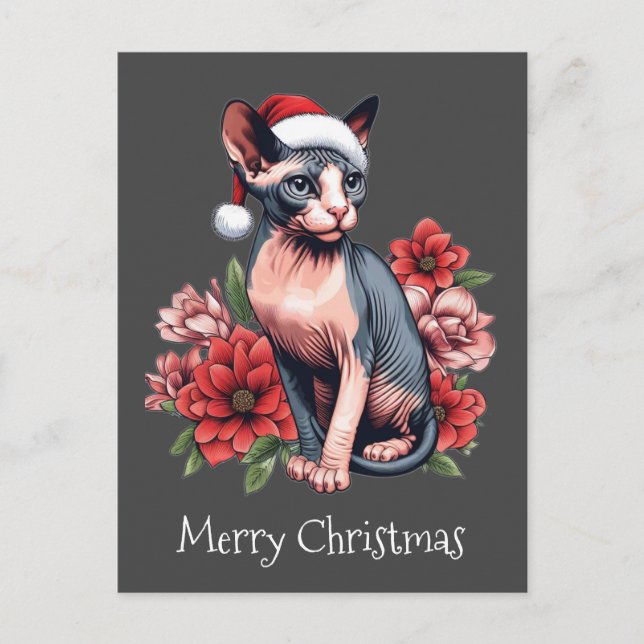 Cartão de Natal | Sphynx Cat Vestindo um Santa Hat (Frente)