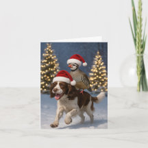 Cartão de Natal Springer Spaniel e Perdiz