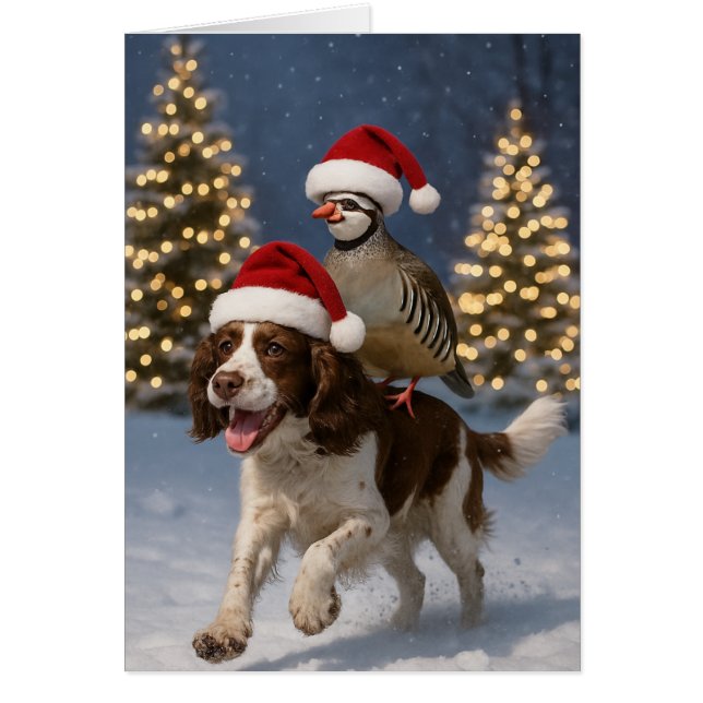 Cartão de Natal Springer Spaniel e Perdiz (Frente)