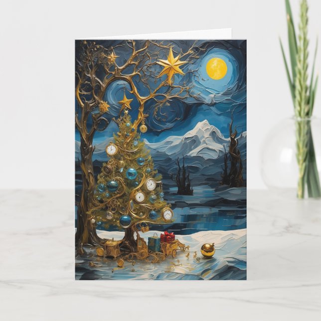 Cartão de Natal Starry Night Clock | Abstrato (Frente)