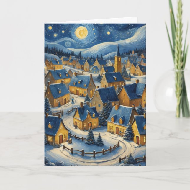 Cartão de Natal Starry Night com Texto Personaliza (Frente)