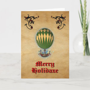 Cartão de Natal Steampunk Hot Air Balloon