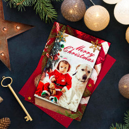 Cartão de Natal super fofo para o bebê e o cão