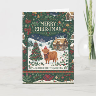Cartão de Natal Tartan da Vaca das Terras Altas Fe