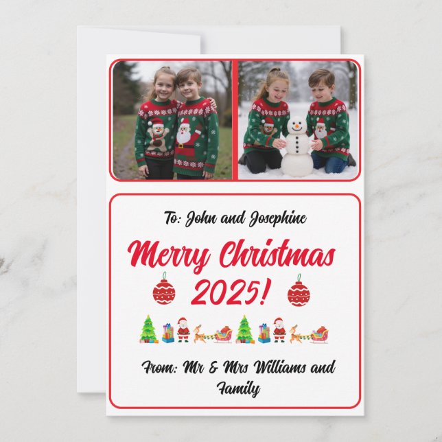 Cartão de Natal Tradicional com 2 Fotos Personaliz (Frente)