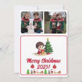 Cartão de Natal Tradicional de 2 Fotos Personalizá