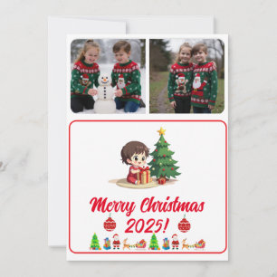 Cartão de Natal Tradicional de 2 Fotos Personalizá