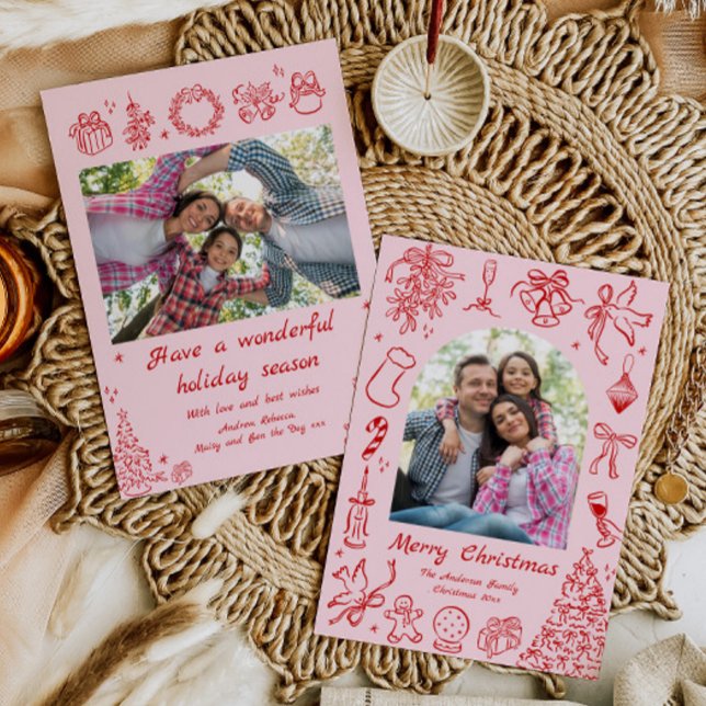 Cartão de Natal Trendente Rosa Vermelho de Cartão  (Criador carregado)