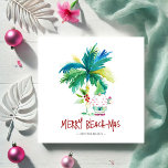 Cartão de Natal Tropical<br><div class="desc">Estes cartões de saudação de Natal da praia apresentam uma palmeira exótica inspirada na ilha e Papais noeis de férias bonitinhos. As palavras "Feliz Beach-mas" são definidas em letra de mão. Use os campos modelo para adicionar sua saudação personalizada. Uma escolha encantadora para enviar para amigos e família nesta temporada...</div>