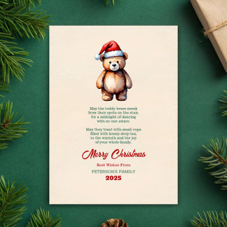 Cartão de Natal Urso de Pelúcia Aquarela