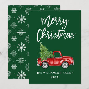 Cartão de Natal Verde de Caminhão Vintage com Sc