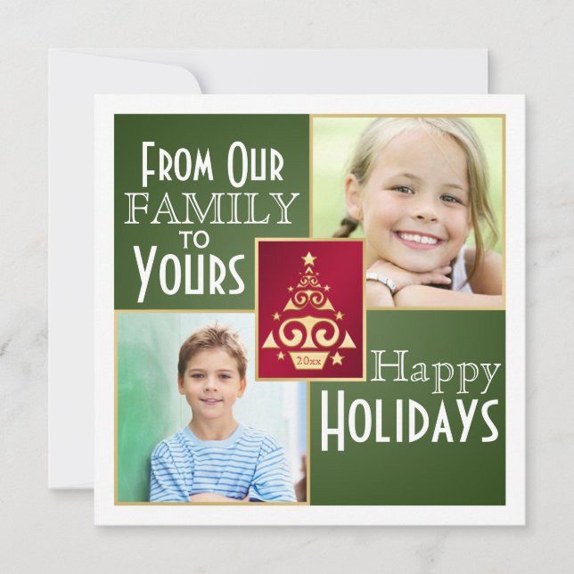 Cartão de Natal verde, vermelho, Dourado (Frente)