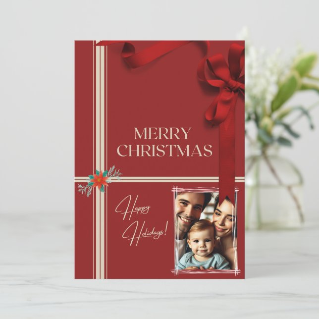 Cartão de Natal Vermelho Clássico - Foto da Famíli (Em pé/Frente)