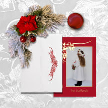 Cartão de Natal Vermelho com Folha de Ouro 'Alegri