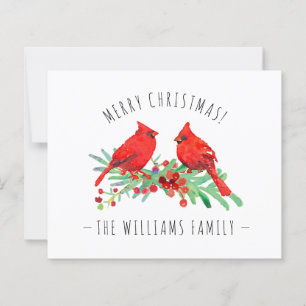 Cartão de Natal Vermelho dos Cardeais com Azevinho
