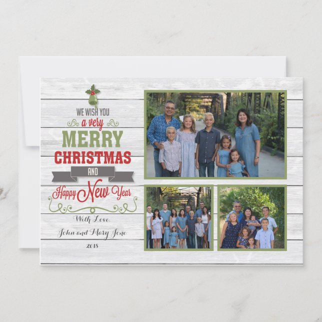 Cartão de Natal Vermelho Verde Multi-Foto (Frente)