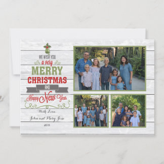 Cartão de Natal Vermelho Verde Multi-Foto