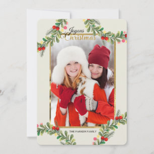 Cartão de Natal Vertical com Foto de Frutas Vermel