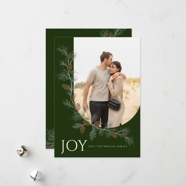 Cartão de Natal Vertical Pinecone Bough Verde (Frente/Verso In Situ)
