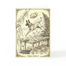Cartão de Natal Vintage Bélgica Malinois com Bio