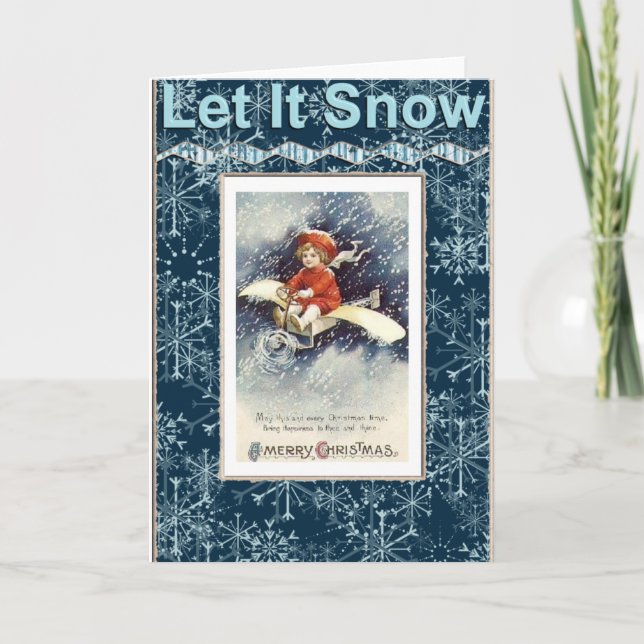 Cartão de Natal Vintage Boy/Airplane (Frente)