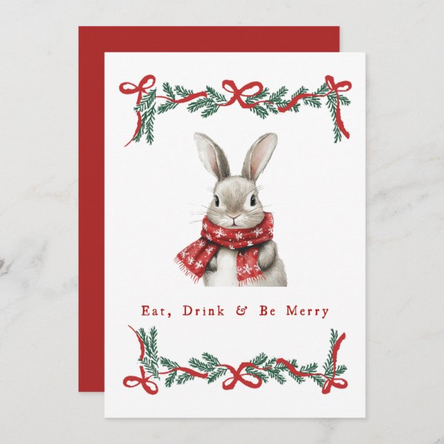Cartão de Natal Vintage Bunny (Frente/Verso)