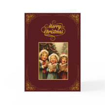 Cartão de Natal Vintage com Crianças Cantando