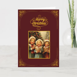 Cartão de Natal Vintage com Crianças Cantando