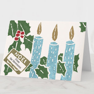 Cartão de Natal Vintage com Velas em Linoleogravur